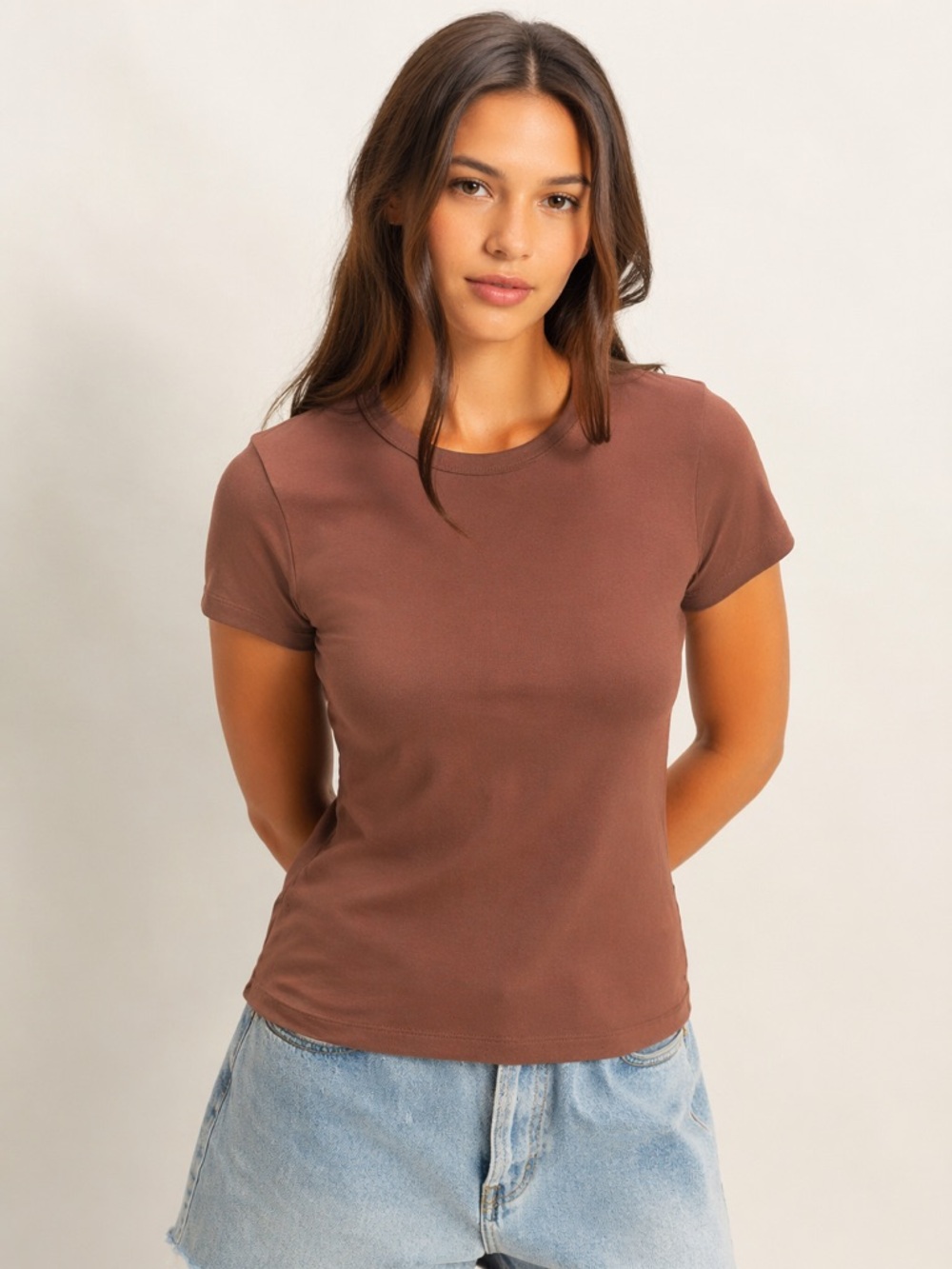 Double Zero Cotton Mineral Wash Chocolate Brown Fitted Tee Small
